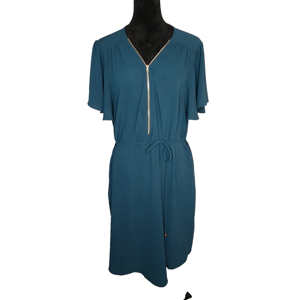 CITY CHIC Size 18W Sweet Fling Dress Green Pockets Flutter Sleeve Mini Belted